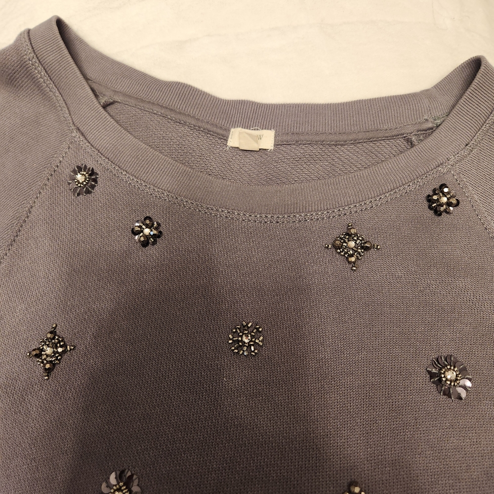 J. Crew Gray Embellished Crew Neck Sweater
